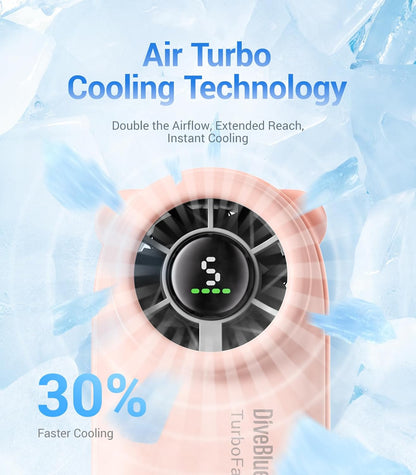 Diveblues Mini Handheld Turbo Fan, 16-Hour Max Battery Life, 4000mAh USB Rechargeable Personal Portable fan with 5 Speeds, Small Pocket Fan, Travel/Concerts/Makeup/Lash, Gifts for Women