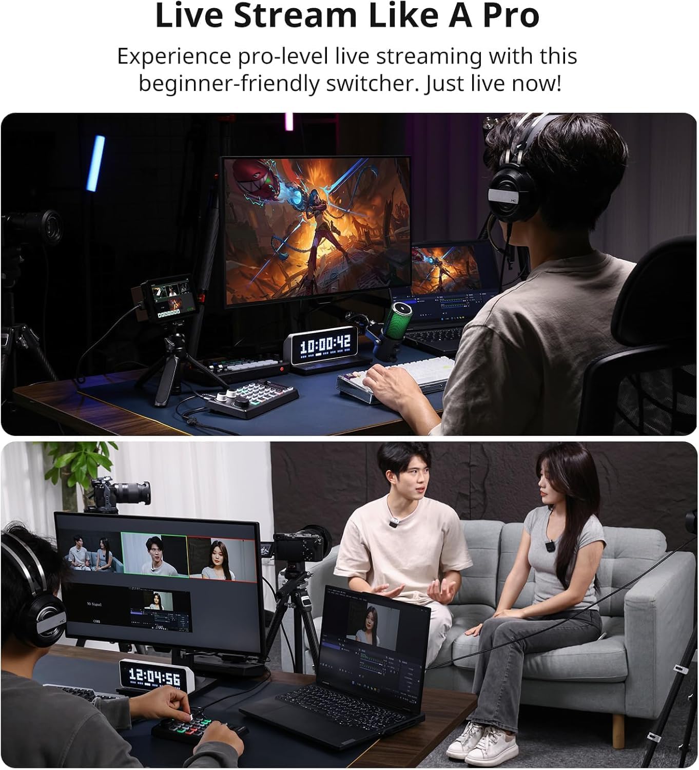 ULANZI DD02 Video Switcher for Live Streaming Support 4 Cameras HDMI Inputs and 4K Output, Video Switcher Live Production for OBS,vMix,VLC,PotPlaYer,YouTube for HDMI Live Stream Switcher