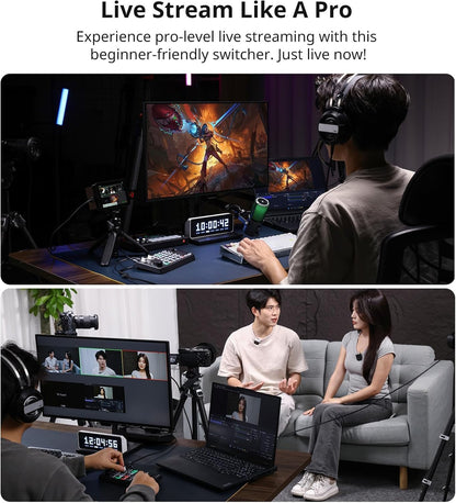 ULANZI DD02 Video Switcher for Live Streaming Support 4 Cameras HDMI Inputs and 4K Output, Video Switcher Live Production for OBS,vMix,VLC,PotPlaYer,YouTube for HDMI Live Stream Switcher