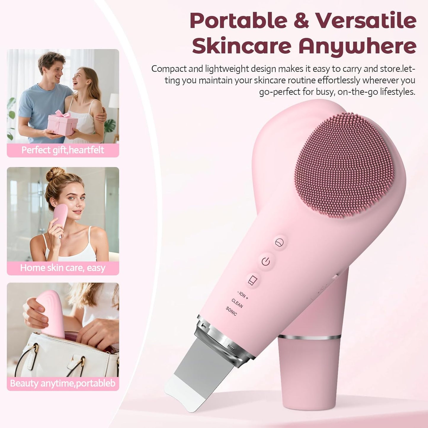 Silicone Facial Cleansing Brush – 2-in-1 Electric Face Scrubber & Skin Spatula – IPX7 Waterproof Rechargeable Deep Cleaning Massager with 7 Modes - PuriLite