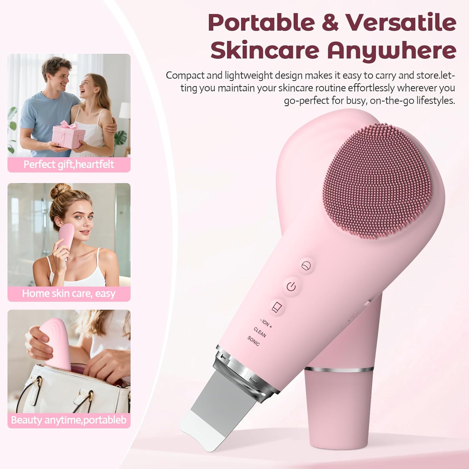 Silicone Facial Cleansing Brush – 2-in-1 Electric Face Scrubber & Skin Spatula – IPX7 Waterproof Rechargeable Deep Cleaning Massager with 7 Modes - PuriLite