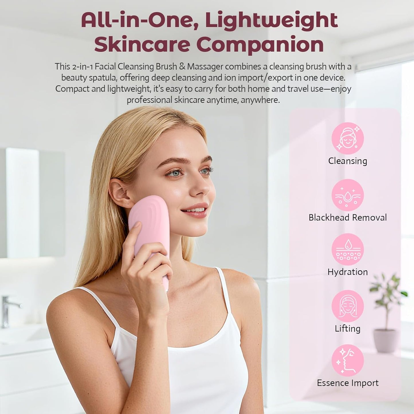 Silicone Facial Cleansing Brush – 2-in-1 Electric Face Scrubber & Skin Spatula – IPX7 Waterproof Rechargeable Deep Cleaning Massager with 7 Modes - PuriLite
