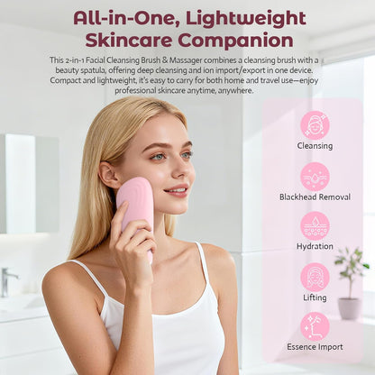 Silicone Facial Cleansing Brush – 2-in-1 Electric Face Scrubber & Skin Spatula – IPX7 Waterproof Rechargeable Deep Cleaning Massager with 7 Modes - PuriLite