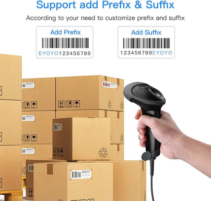 Eyoyo Handheld USB 2D Barcode Scanner, Wired Automatic QR Code Scanner PDF417 Data Matrix Bar Code Reader with Long USB Cable for Mobile Payment, Library Book Convenience Store, Supermarket, Warehouse