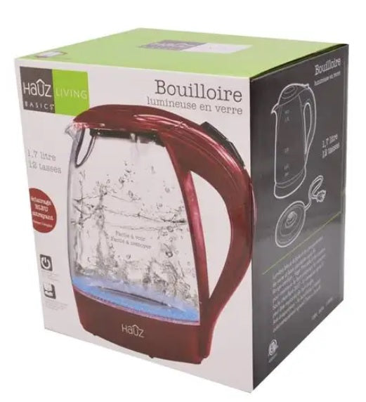 Hauz 1.7L Cordless Kettle with Illuminating Blue LED Glass (AGK76R) - PuriLite