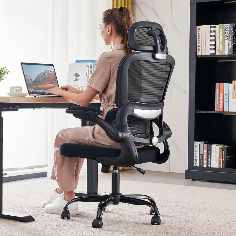 Office Chair Ergonomic Desk Chair, 330 LBS Home Mesh Office Desk Chairs with Wheels, Comfortable Gaming Chair, High Back Office Chair for Long Hours (Black)