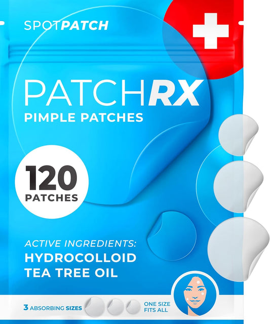PatchRx Pimple Patches for Face (120 Patches), Hydrocolloid Pimple Patches - Pimple Patch Zit Patch and Pimple Stickers - Hydrocolloid Pimple Dots for Pimples - Zit Patches