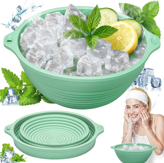 Noverlife Face Ice Bath Bowl, 9 Inch Ice Face Bowl Silicone Face Bowl for Icebath Folding Ice Facial Bowl, Portable Facial Ice Plunge Bowls Faces Cold Bath Washbasin Kit Facial Icebath at Home - Green