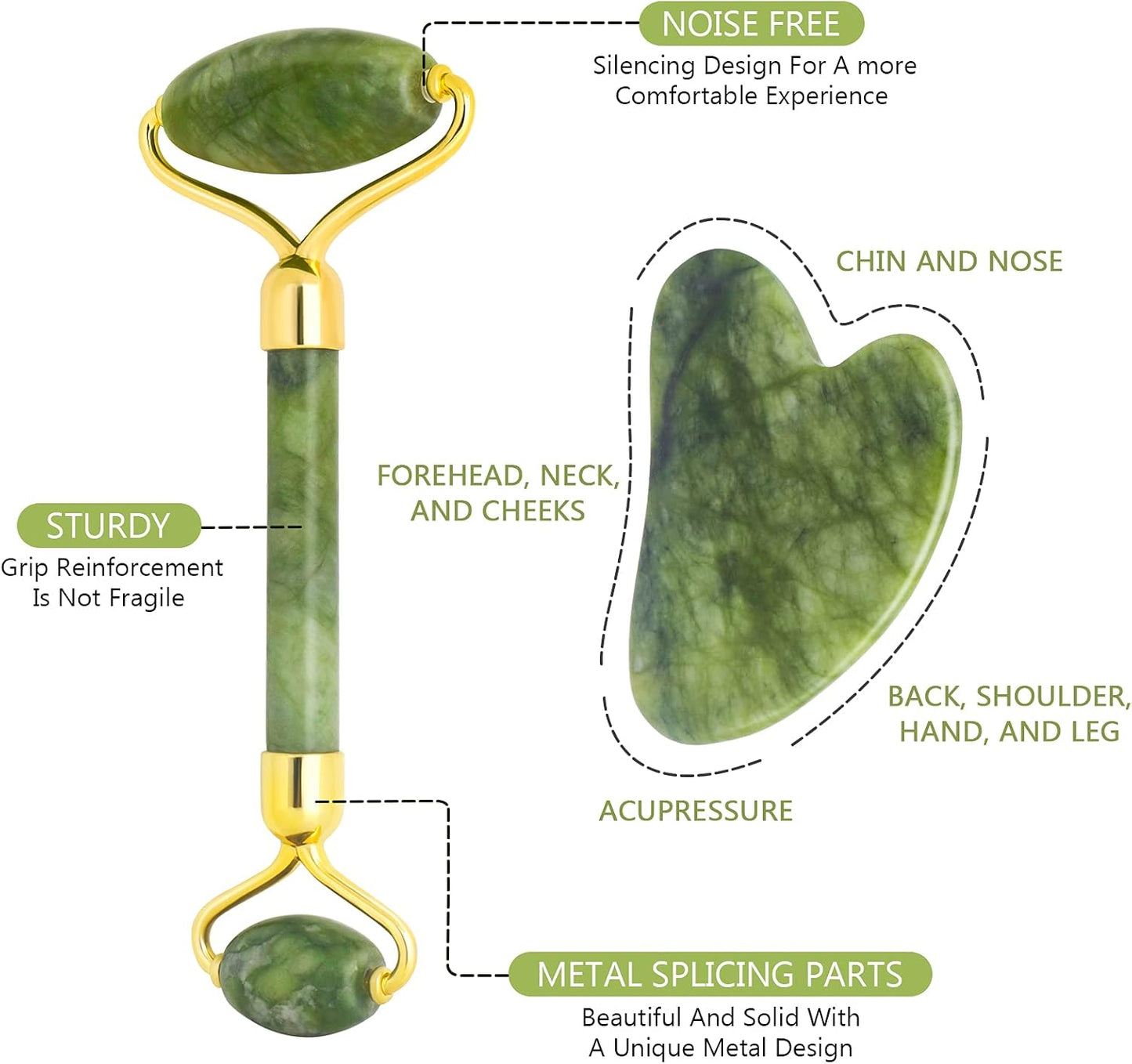 Jade Roller and Gua Sha Kit, NEESTARTLY Anti-aging Natural Facial Jade Stone Roller Set - Face Massager, Facial Roller for Face Skin, Eyes, Neck, Leg