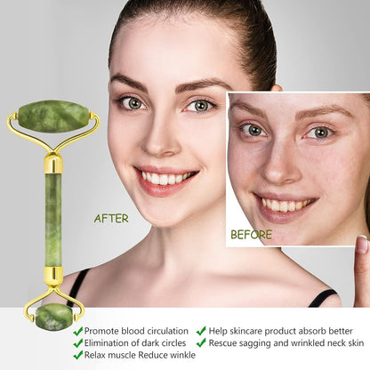 Jade Roller and Gua Sha Kit, NEESTARTLY Anti-aging Natural Facial Jade Stone Roller Set - Face Massager, Facial Roller for Face Skin, Eyes, Neck, Leg