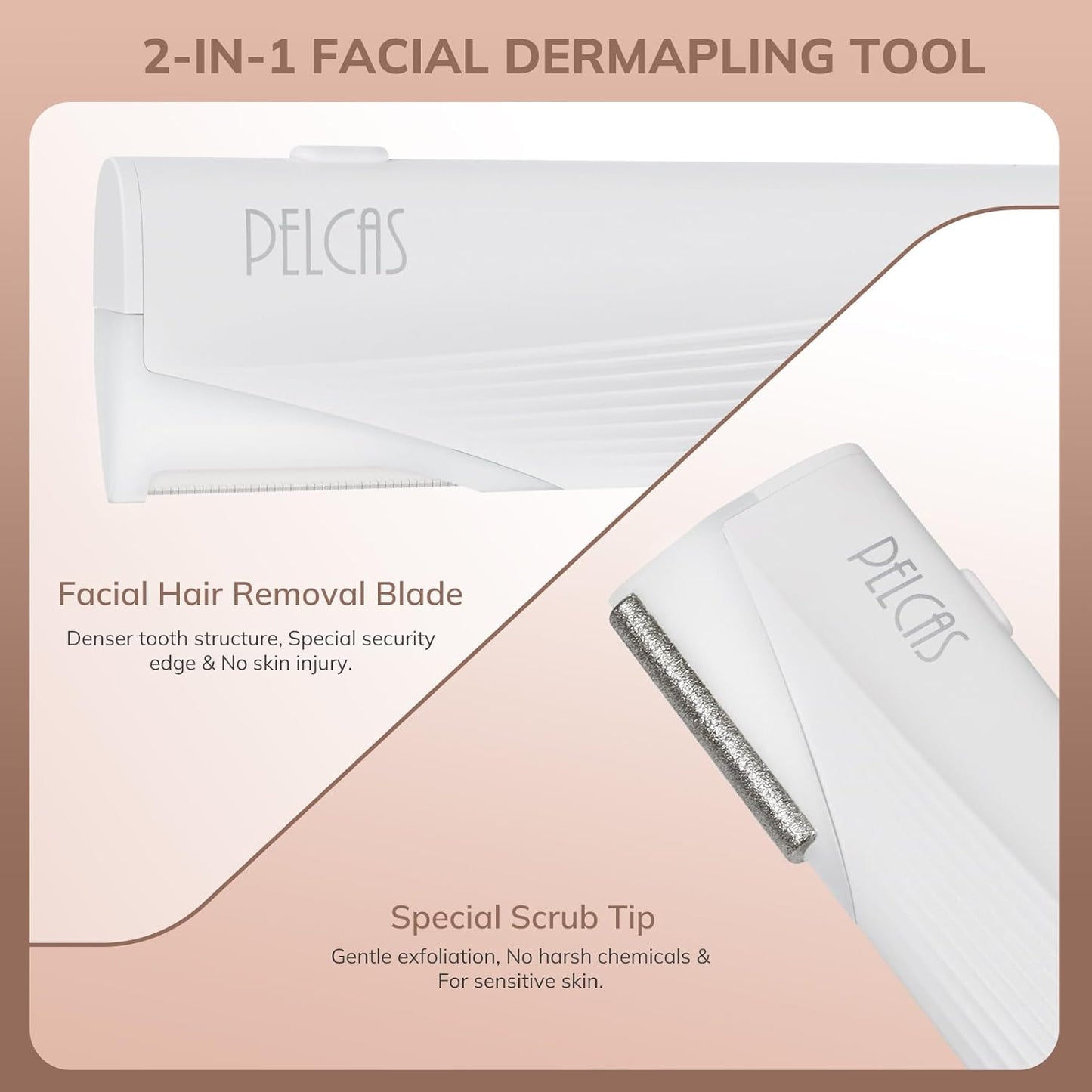 PELCAS Electric Dermaplaning Tool Kit With LED Light, Mini Face Dermaplaning Razor, Painless 3 Speeds Facial Peach Fuzz, Exfoliation, Dead Skin & Hair Removal System for Women with 6 Replace Blades