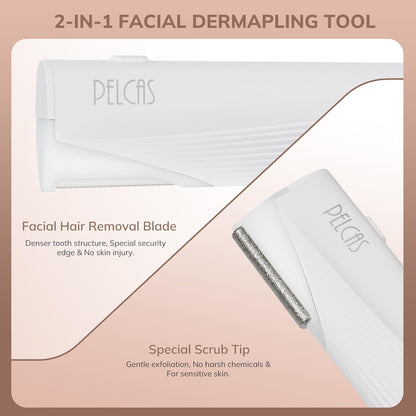 PELCAS Electric Dermaplaning Tool Kit With LED Light, Mini Face Dermaplaning Razor, Painless 3 Speeds Facial Peach Fuzz, Exfoliation, Dead Skin & Hair Removal System for Women with 6 Replace Blades