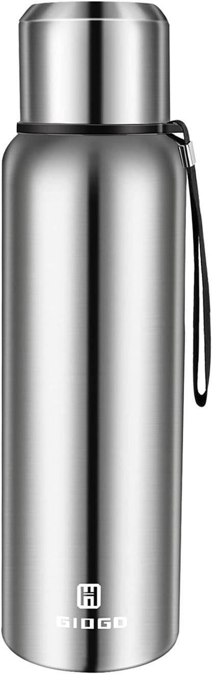 Insulated Vacuum Thermo Bottle 25oz with Cup lid Leakproof Stainless Water Flask for Coffee hot and Cold Drink.(Silver,750ml)
