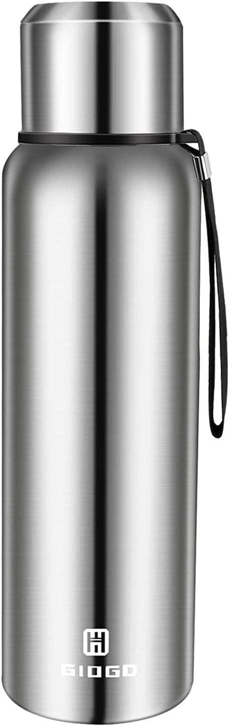 Insulated Vacuum Thermo Bottle 25oz with Cup lid Leakproof Stainless Water Flask for Coffee hot and Cold Drink.(Silver,750ml)