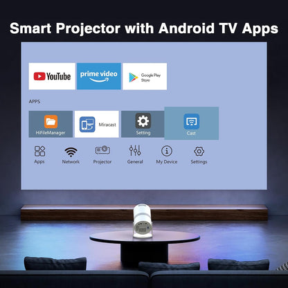 【Built-in Apps】 1080P Mini Projector with WiFi 6 and Bluetooth, Portable Outdoor Projector with 【Auto Keystone】, 270°Rotation Movie Projector Compatible with HDMI, USB, Smartphone