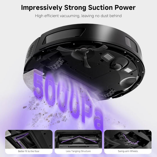 MONSGA Robot Vacuums and Mop 5000Pa, Self-Emptying, 3.5L 60-Day Capacity, Lidar Navigation,Home Mapping, Schedule, Wi-Fi/App/Alexa/Remote, 180mins Runtime, Robot Vacuums for Pet,Hard Floor,Carpet - PuriLite