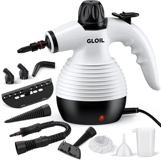 GLOIL Handheld Steam Cleaner, Steamer for Cleaning, Multipurpose Portable Steam Cleaners for Home Use with Safety Lock and 10 Accessory Kit to Remove Grime, Grease, and More