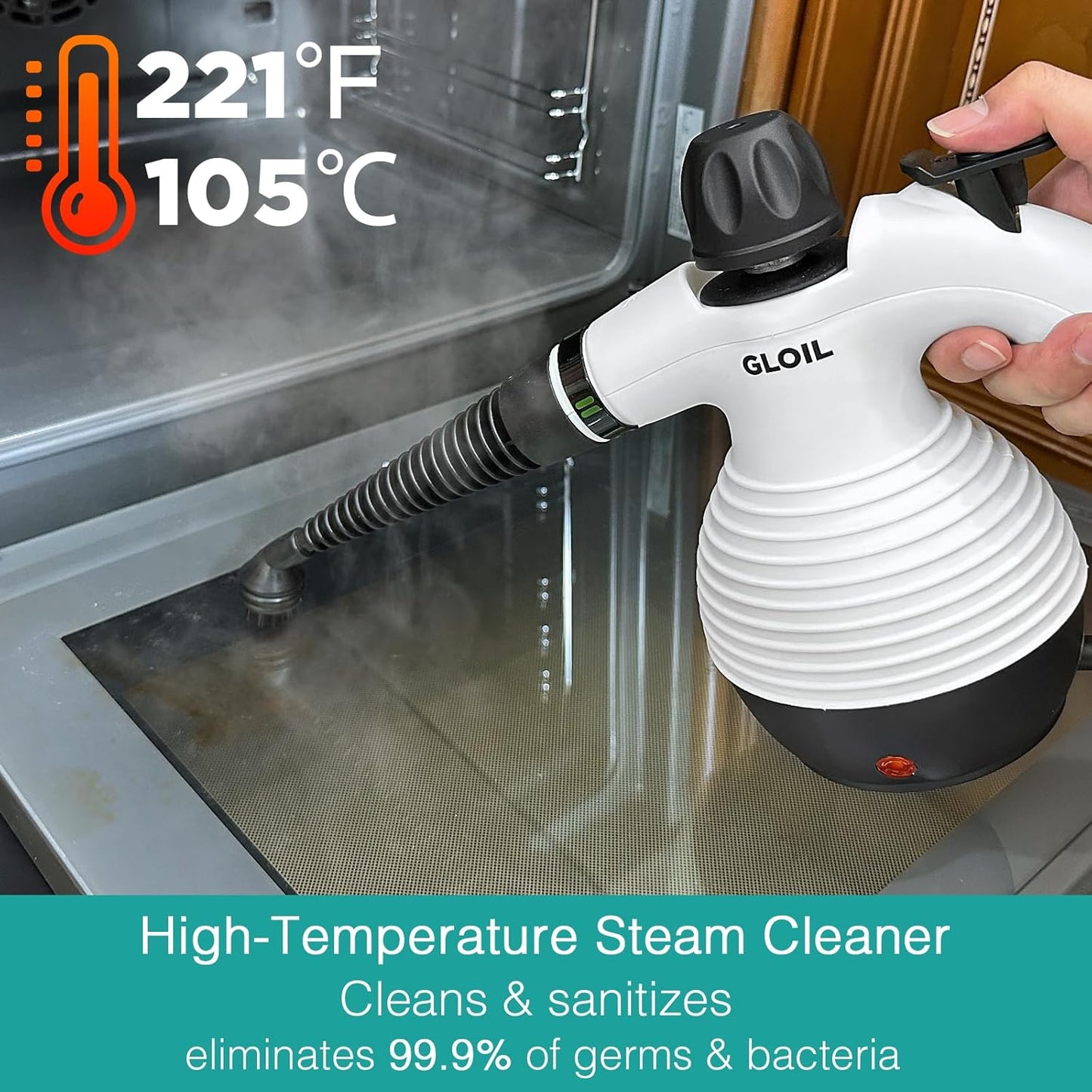 GLOIL Handheld Steam Cleaner, Steamer for Cleaning, Multipurpose Portable Steam Cleaners for Home Use with Safety Lock and 10 Accessory Kit to Remove Grime, Grease, and More