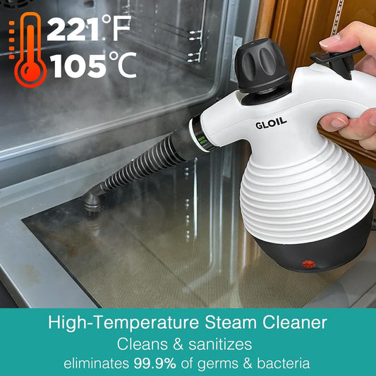 GLOIL Handheld Steam Cleaner, Steamer for Cleaning, Multipurpose Portable Steam Cleaners for Home Use with Safety Lock and 10 Accessory Kit to Remove Grime, Grease, and More - PuriLite