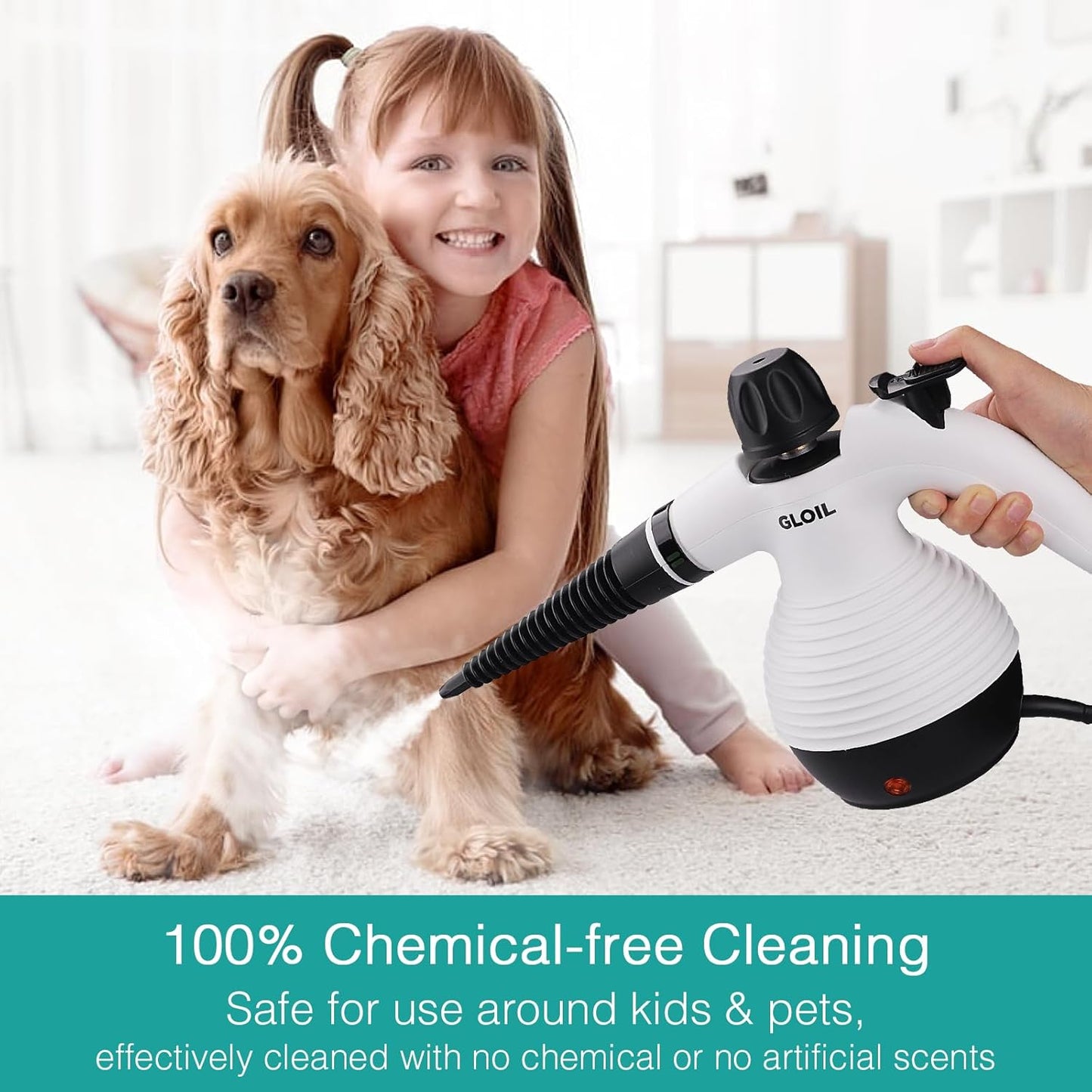GLOIL Handheld Steam Cleaner, Steamer for Cleaning, Multipurpose Portable Steam Cleaners for Home Use with Safety Lock and 10 Accessory Kit to Remove Grime, Grease, and More