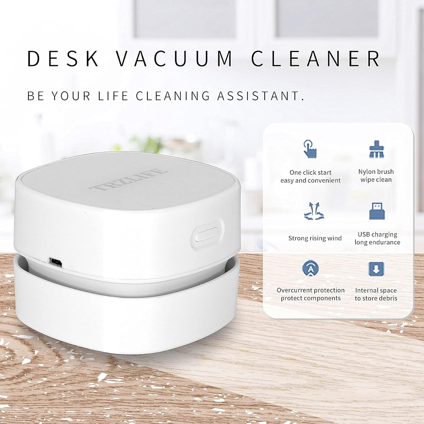 TRZLIFE Desk Vacuum Cleaner, Upgraded Mini Desktop Vacuum AA Battery More Durable Desk Accessory Sucks up Tiny Items and Crumbs from Desktop Drawer Countertop Ideal as an Easter White Elephant Gift