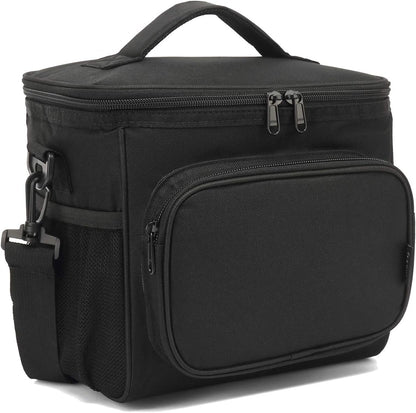 FlowFly Insulated Lunch Bag Adult Lunch Box Large Cooler Tote Bag for Men, Women, with Adjustable Strap,Front Pocket and Dual Large Mesh Side Pockets Black