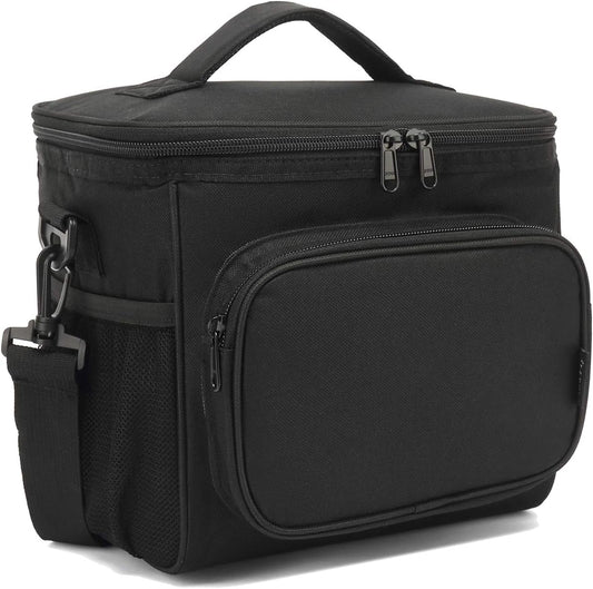 FlowFly Insulated Lunch Bag Adult Lunch Box Large Cooler Tote Bag for Men, Women, with Adjustable Strap,Front Pocket and Dual Large Mesh Side Pockets Black