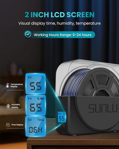 3D Printer Filament Dryer Box with Fan and Storage - Adjustable Temperature Dehydrator for 1.75mm, 2.85mm, 3.0mm Filament - Keeps PLA PETG ABS TPU Nylon Dry During Printing