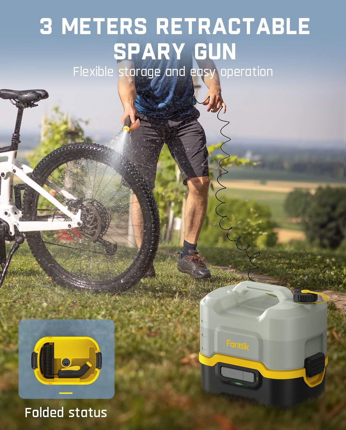 Fanttik NB8 Nano Portable Cordless Electric Sprayer w/2.1Gal Tank, Retractable Spray Head, 3*2600mAh Lithium Battery, IPX5, 72-98PSI, Portable Pressure Washer for Garden, Camping Shower, Pet Cleaning