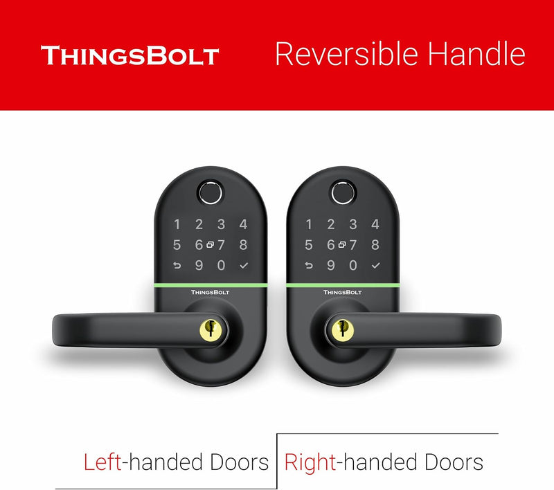 WiFi Smart Door Lock with Handle, THINGSBOLT Fingerprint Keyless Entry, Bluetooth & App Control, Alexa Compatible, Keypad & Key Access, Gateway Included (Black)