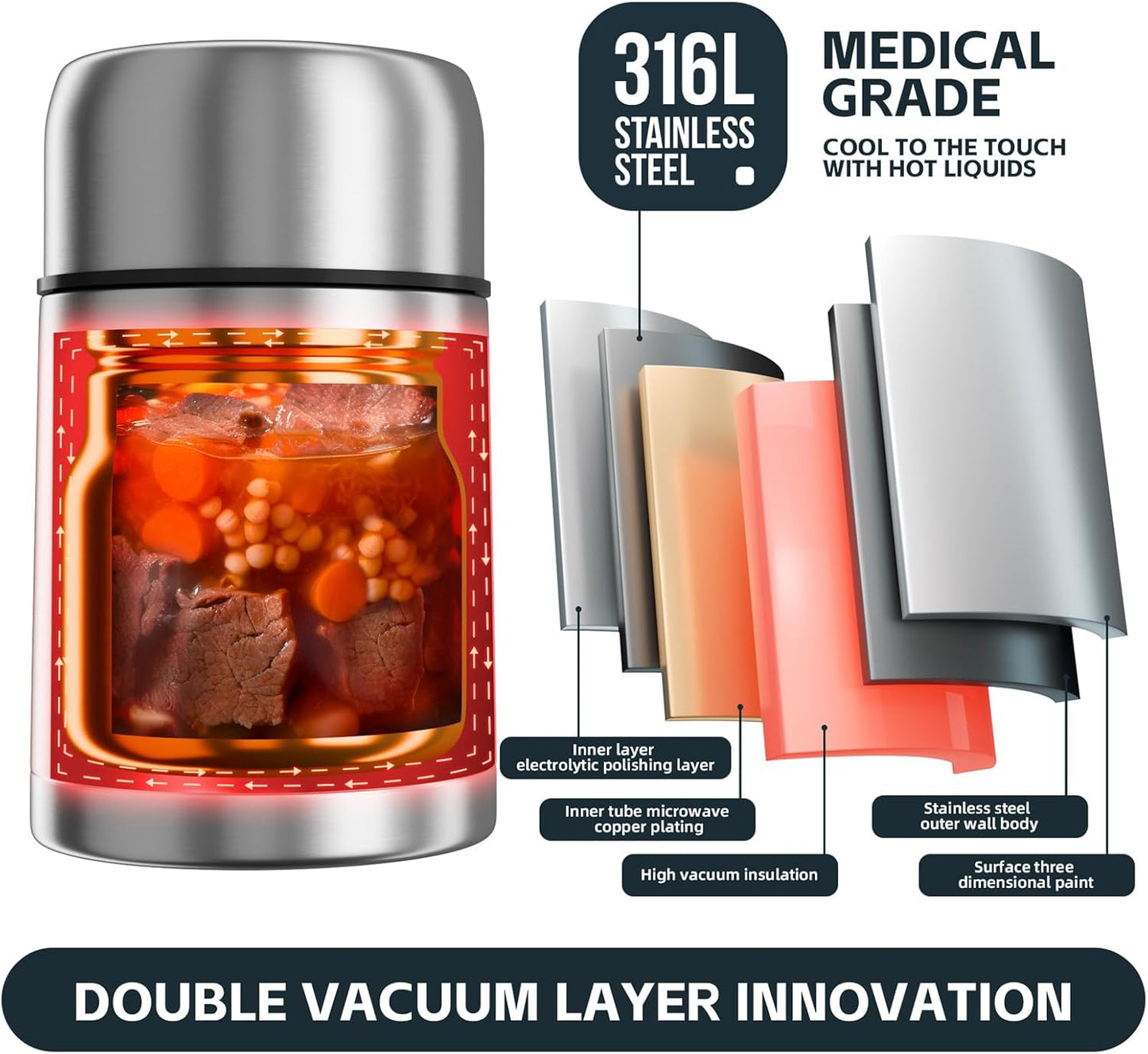 Yelocota Food Jar for Hot Food- 27Oz Vacuum Insulated Stainless Steel Soup Flask- Leak Proof Wide Mouth Food Containers- Food Jar for Hot or Cold Food