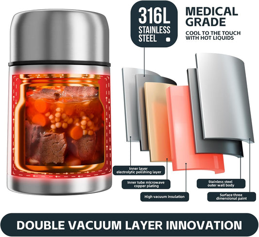 Yelocota Food Jar for Hot Food- 27Oz Vacuum Insulated Stainless Steel Soup Flask- Leak Proof Wide Mouth Food Containers- Food Jar for Hot or Cold Food - PuriLite