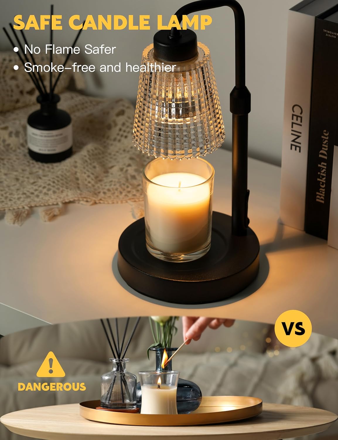 Candle Warmer Lamp with Timer and Dimmable Control, Height Adjustable Wax Melt Warmer for Jar Candles, Flameless Home Decor Table Lamp with 2 Bulbs for Bedroom and Living Room