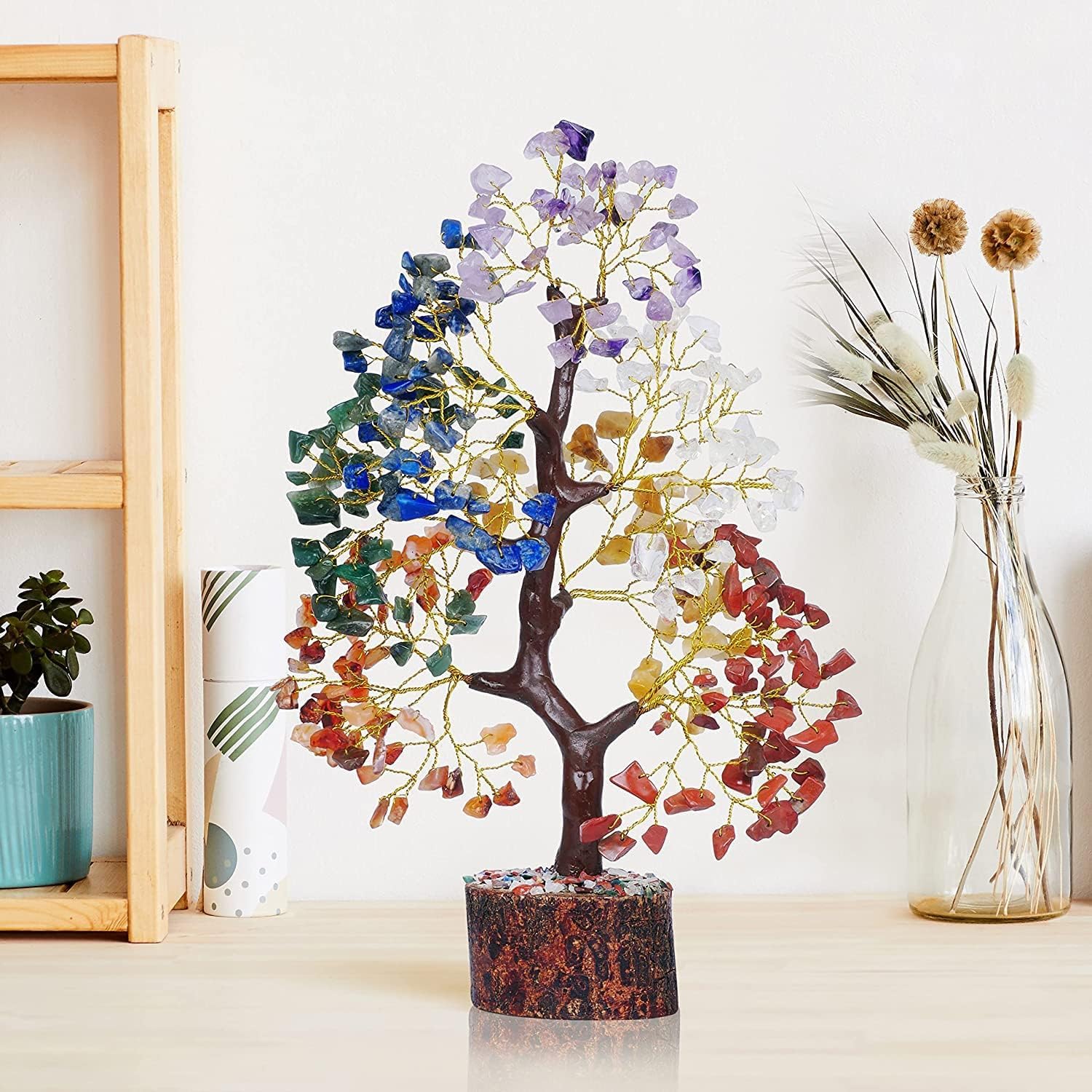 Seven Chakra Tree of Life Crystal Bonsai with Natural Healing Stones, Feng Shui Money Tree Decor for Positive Energy, Meditation and Home Office Display - PuriLite