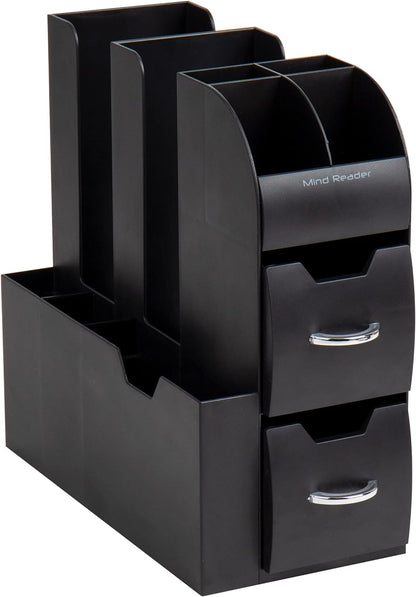 Mind Reader Cup and Condiment Station, Countertop Organizer, Coffee Bar, Kitchen, Stirrers, 5.375"L x 12"W x 11.25"H, Black