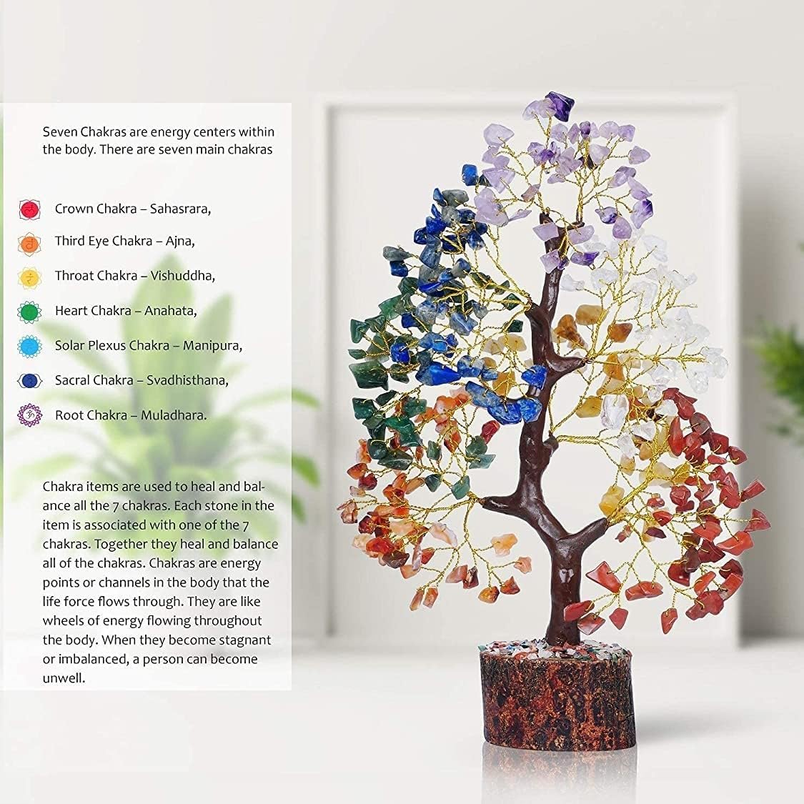 Seven Chakra Tree of Life Crystal Bonsai with Natural Healing Stones, Feng Shui Money Tree Decor for Positive Energy, Meditation and Home Office Display - PuriLite