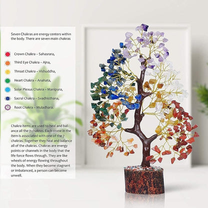 Seven Chakra Tree of Life Crystal Bonsai with Natural Healing Stones, Feng Shui Money Tree Decor for Positive Energy, Meditation and Home Office Display - PuriLite