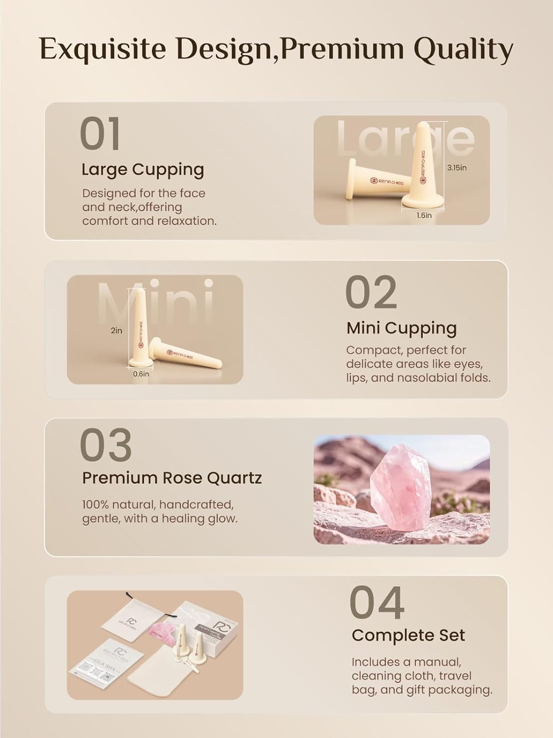 Rena Chris Facial Cupping Set & Gua Sha Facial Tool - Silicone Cupping Set & Rose Quartz Gua Sha Stone - Face Cupping Therapy Set for Natural Skin Care, Puffiness, Lip Plumping(Pink)