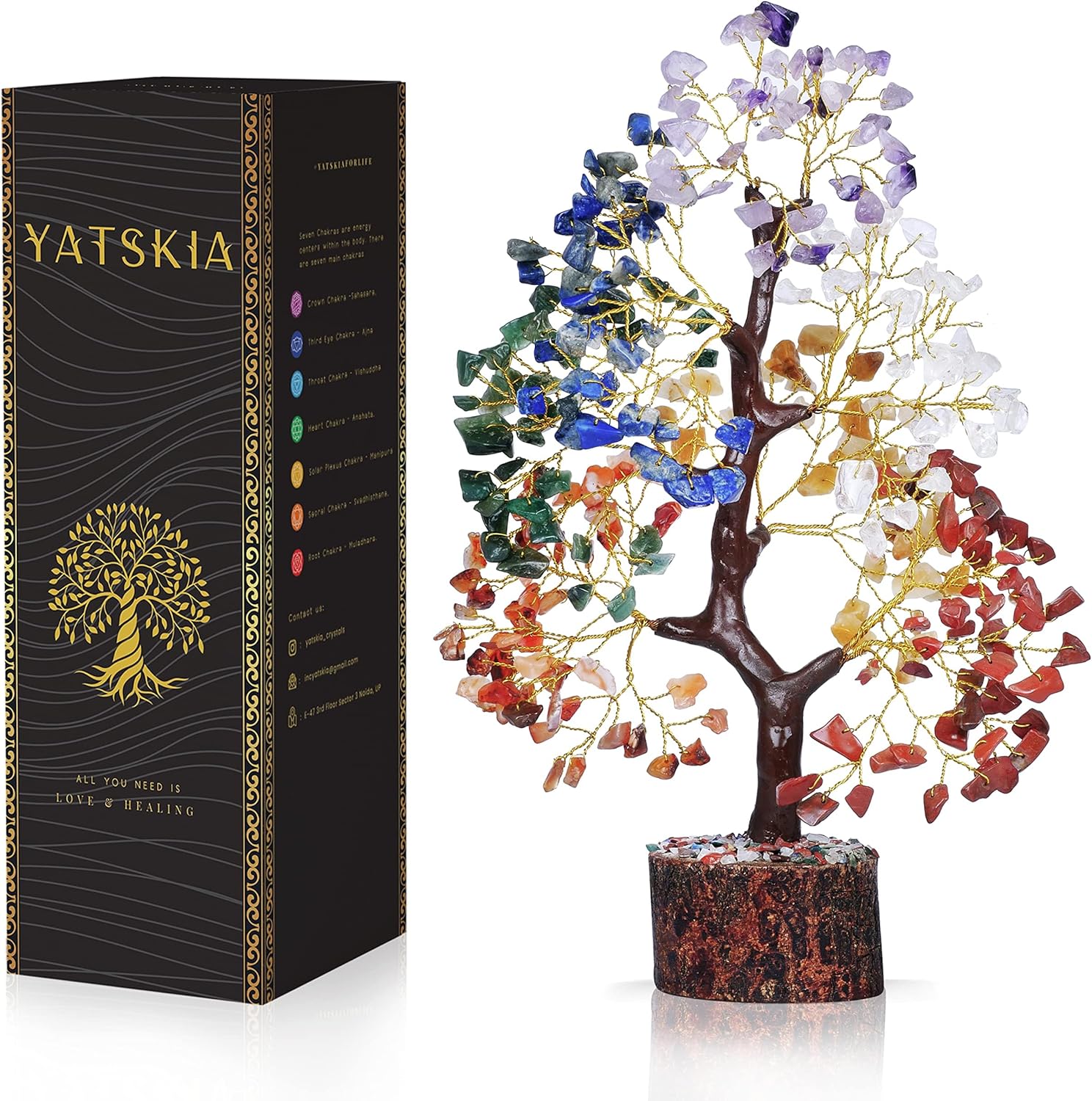 Seven Chakra Tree of Life Crystal Bonsai with Natural Healing Stones, Feng Shui Money Tree Decor for Positive Energy, Meditation and Home Office Display - PuriLite