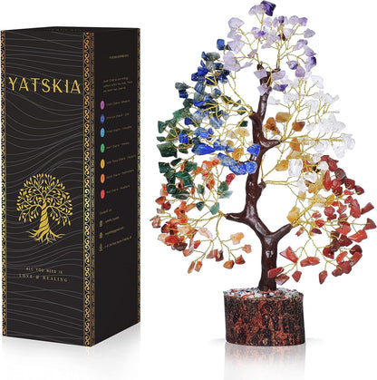 Seven Chakra Tree of Life Crystal Bonsai with Natural Healing Stones, Feng Shui Money Tree Decor for Positive Energy, Meditation and Home Office Display - PuriLite