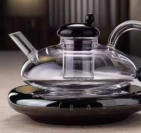 Purilite Select Portable Electric Ceramic Tea Stove Set with Glass Pot for Home and Outdoor Use