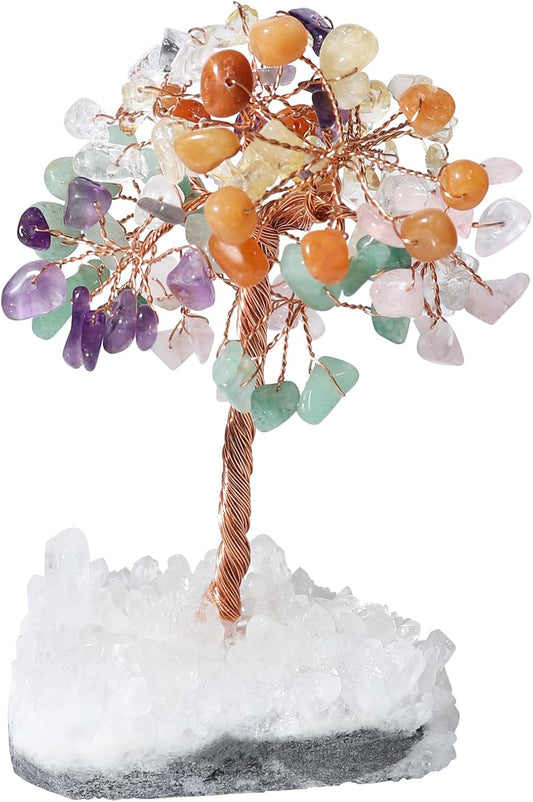 Seven Chakra Tree of Life Crystal Decor, Handmade Crystal Bonsai with Natural Stones, Feng Shui Style Tabletop Ornament for Home Office Meditation Spaces