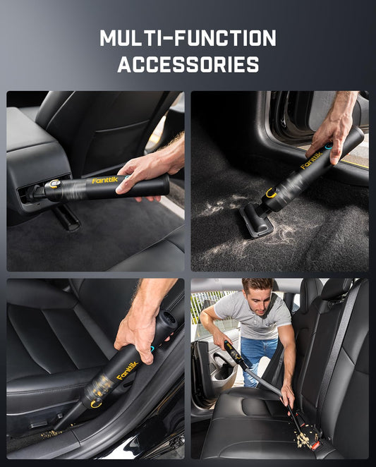 Fanttik Slim V8 Apex Car Vacuum, 19000PA High Power, 4 in 1 Portable Mini Vacuum, 2.5H Type-C Fast Charge, 40 Mins Runtime, RobustClean™ Handheld Vacuum for Car, Home, Keyboard Cleaning - PuriLite