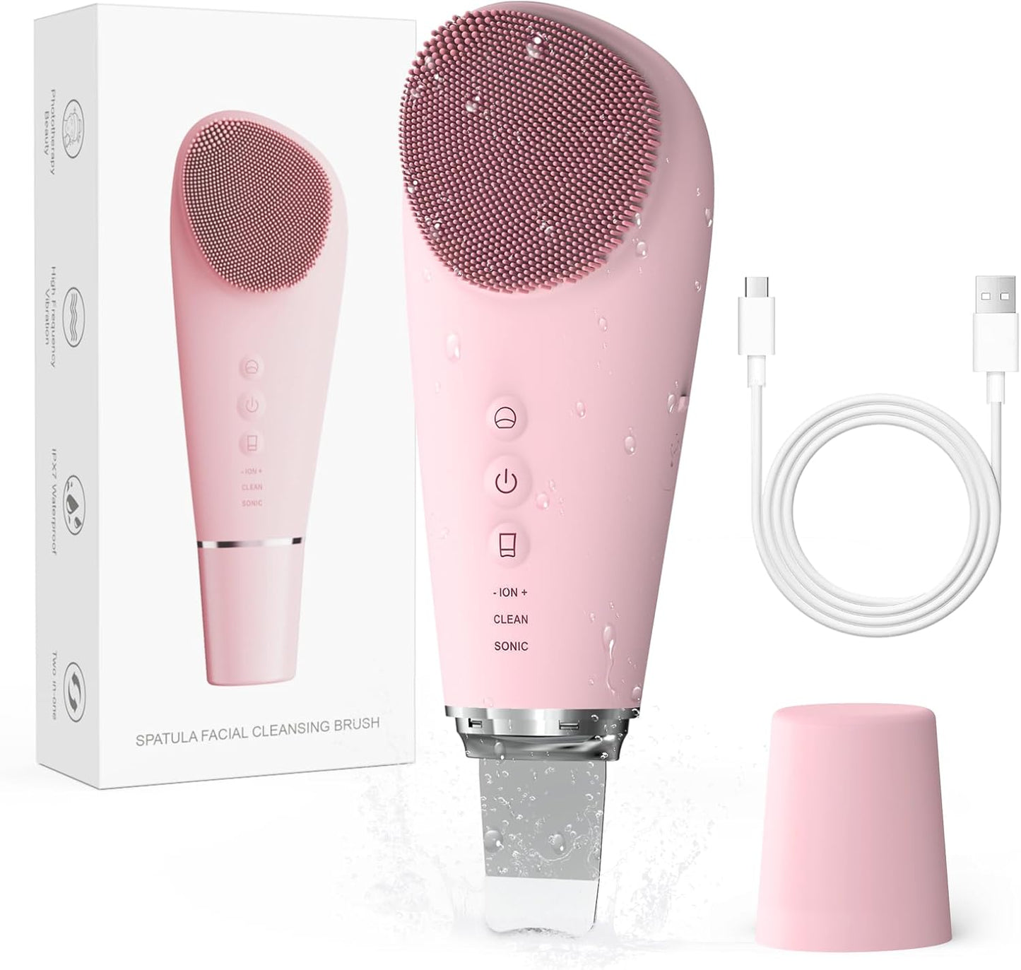 Silicone Facial Cleansing Brush – 2-in-1 Electric Face Scrubber & Skin Spatula – IPX7 Waterproof Rechargeable Deep Cleaning Massager with 7 Modes - PuriLite