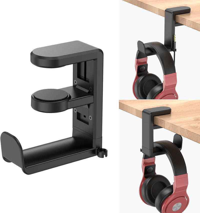 PC Gaming Headset Headphone Hook Holder Hanger Mount, Headphones Stand with Adjustable & Rotating Arm Clamp, Under Desk Design, Universal Fit, Built in Cable Clip Organizer EURPMASK