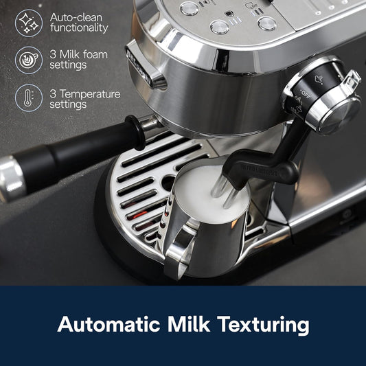 De'Longhi EC950M Dedica Maestro Plus Espresso Machine with Automatic Steam Wand, Stainless Steel - PuriLite