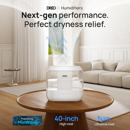 Dreo 4L Humidifiers for Bedroom, 28dB Quiet Top Fill Supersized Cool Mist Humidifier for Baby Large Room, Oil Diffuser and Nightlight, 32H Runtime, Ultrasonic Humidifier for Home, Nursery, Plants