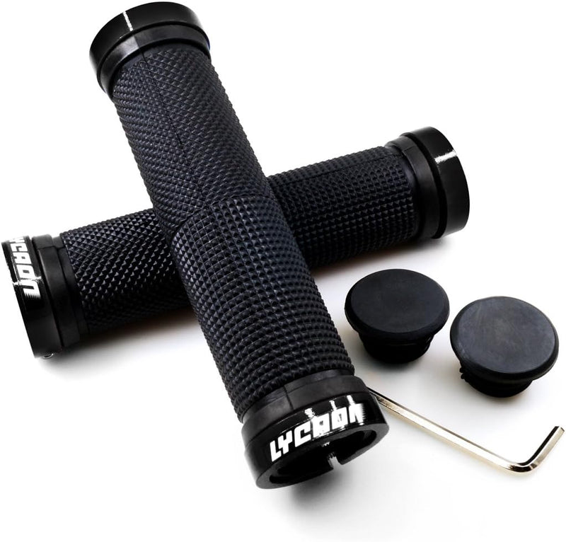 Bike Handlebar Grips Non-Slip-Rubber Adjustable Bicycle Handle Grip with Aluminum Lock Mountain Road Foldable Bike MTB BMX with Two End Caps