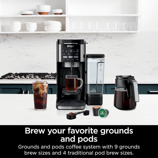 Ninja DualBrew Hot & Iced 12-Cup Coffee Maker, Single-Serve for Grounds & K-Cup Pod Compatible, 3 Brew Styles, 60-oz. Water Reservoir & Carafe, Black, CFP101C (Canadian Version)