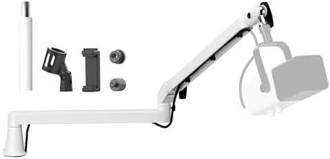 Microphone Boom Arm, Low Profile Mic Arm Professional Adjustable Solid Desk Mount Clamp,Cable Management Microphone Arm Stand for Podcast Streaming Gaming Studio Mic Stand White